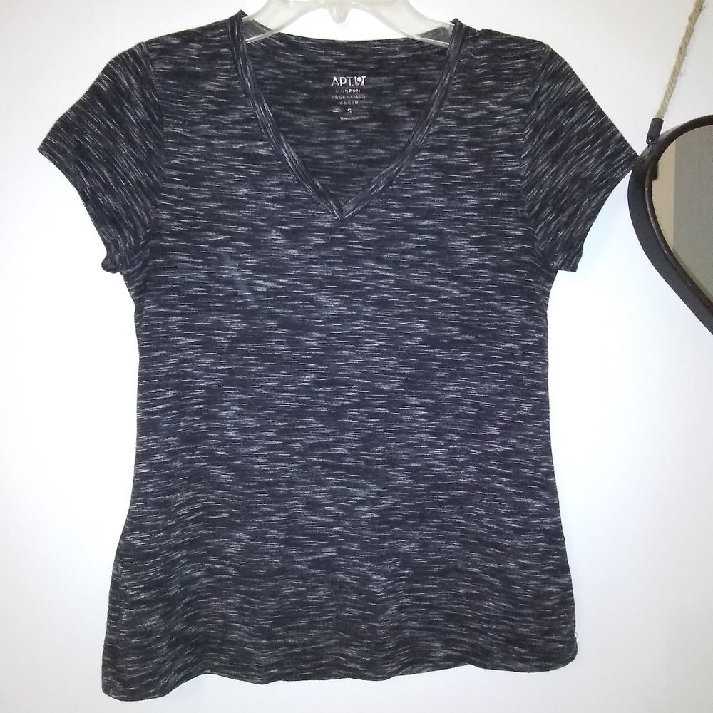 Black and white striped fitness shirt size small